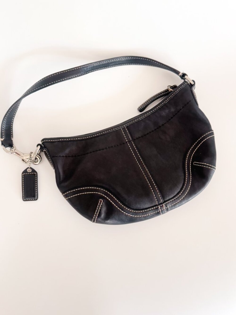 Vintage Coach Black Leather Shoulder Bag Y2K Small Hobo Purse - Picture 2 of 4